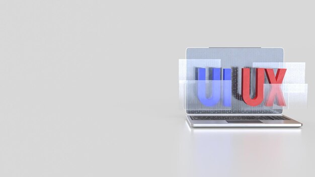 Interfejs użytkownika i UX na notebooku do renderowania koncepcji strony internetowej lub aplikacji w 3D