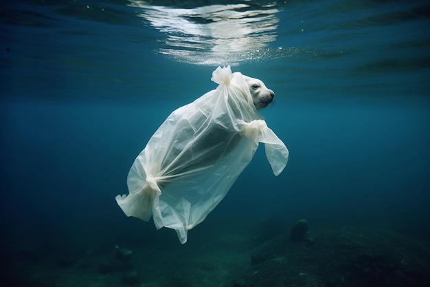 International Plastikowa torba unosząca się w oceanie unosi się w wodzie Lipiec bez plastiku