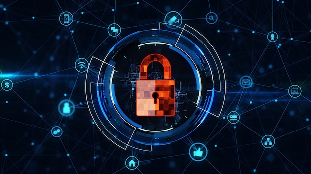 Internetowa sieć technologii i koncepcja bezpieczeństwa cybernetycznego.
