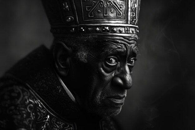 Zdjęcie intrygujący portret czarnego papieża z watykanu generuj sztuczną inteligencję