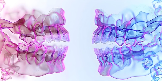 Zdjęcie invisalign braces i niewidzialne retenery korygują ugryzienia za pomocą animacji 3d koncepcja zabiegów ortodontycznych invisaligned braces niewidzialny retener koryguje ugryzienie animacje 3d