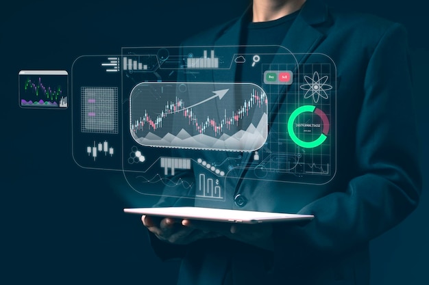 inwestor z graficznym globalnym połączeniem sieciowym i wykresem wykresu handlu inwestycjami na giełdzie