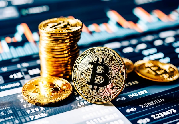 Inwestycja w kryptowalutę Bitcoin na wykresach finansowychxA
