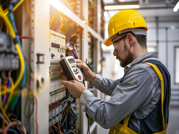 Inżynier elektryczny używający cyfrowego multimetru