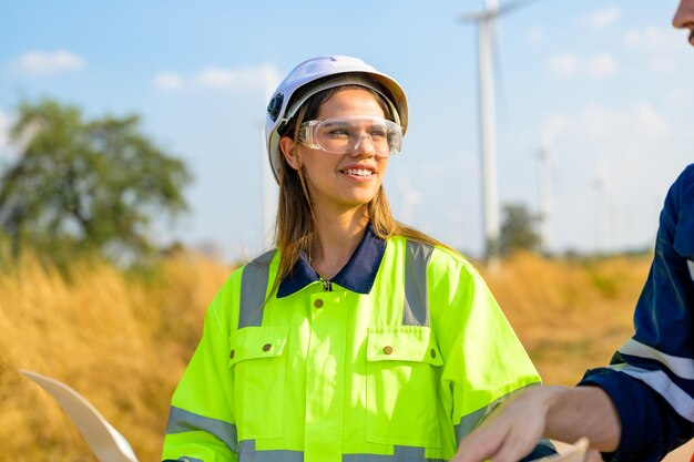 Inżynier energii odnawialnej pracujący nad turbiną wiatrową