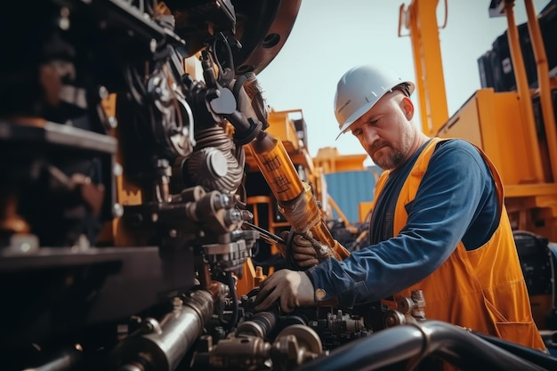 Inżynier hydrauliczny sprawdzający bezpieczeństwo Nowa instalacja nowoczesnych maszyn przemysłowych Kolekcja prac przemysłowych