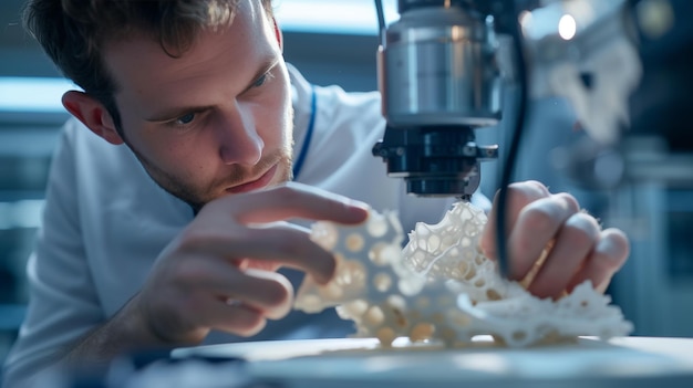 Inżynier materiałów badający jakość powierzchni i dokładność wymiarów Inspekcja elementów drukowanych 3DP