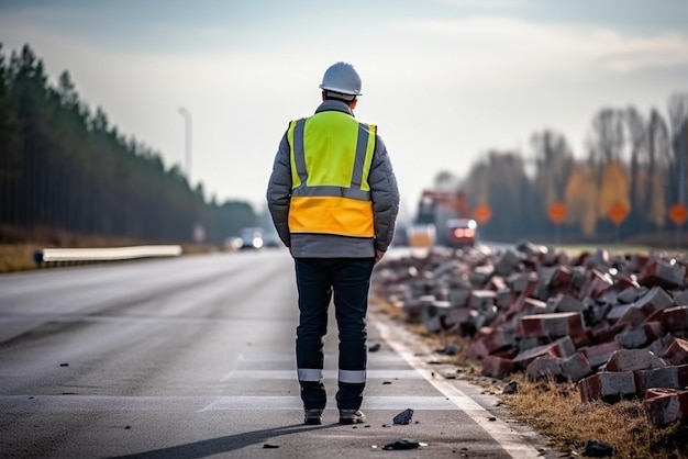 Inżynier skontrolował prace budowlane przy budowie dróg