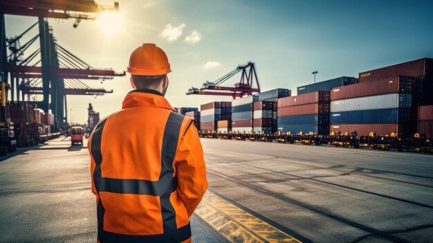 Inżynier sprawdza ładunek w globalnej logistyce stoczni kontenerowej