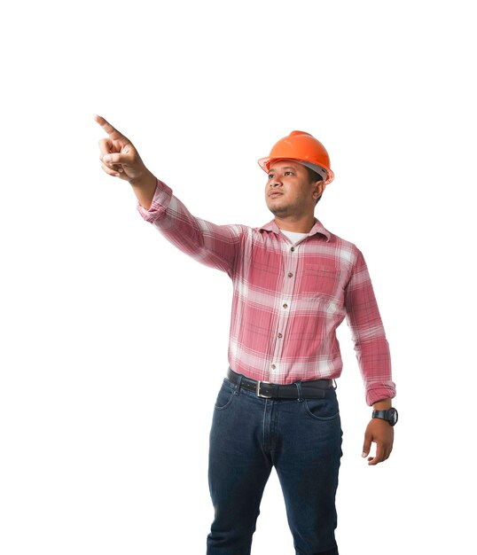 Inżynier W średnim Wieku Noszący Niebieski Hełm Skrzyżowane Ręce Stojący Na Białym Tle