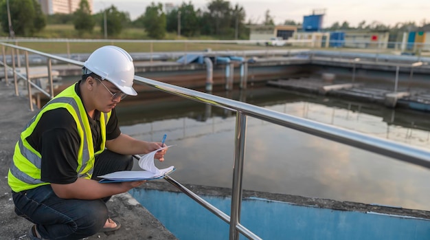 Inżynierowie ochrony środowiska pracują w zakładach oczyszczania ścieków Inżynierowie zaopatrzenia w wodę pracują w zakładach recyklingu wody do ponownego wykorzystania