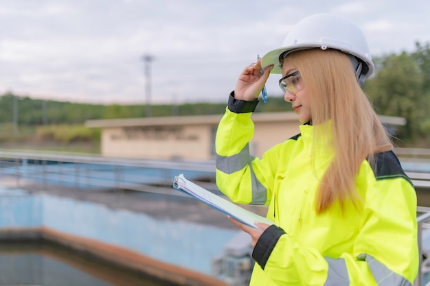 Zdjęcie inżynierowie środowiska pracują w oczyszczalniach ściekówinżynieria zaopatrzenia w wodę pracuje w zakładzie recyklingu wody do ponownego wykorzystania