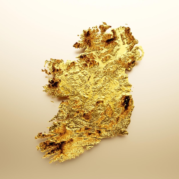 Irlandia Mapa Złoty metal Kolor Wysokość mapa Tło 3d ilustracja