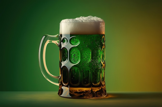 Irlandzki rzemieślniczy kufel piwa z beczki zastrzelony w studio na zielonym tle wycięty