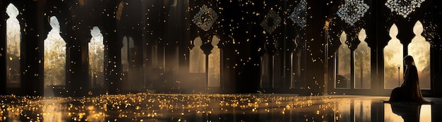 Islam religia sztandary święto wystawa podium latarnie łuki święto mawlid isra iftar miraj pozdrowienia tło arabskie ozdoby projekt zaproszenie pocztówka wyświetlający półksiężyc z gwiazdą