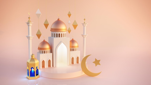 Islamska dekoracja tła dla Ramadanu z latarnią i meczetem d rendering