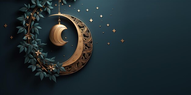 islamska dekoracja tła z liśćmi latarni półksiężyca