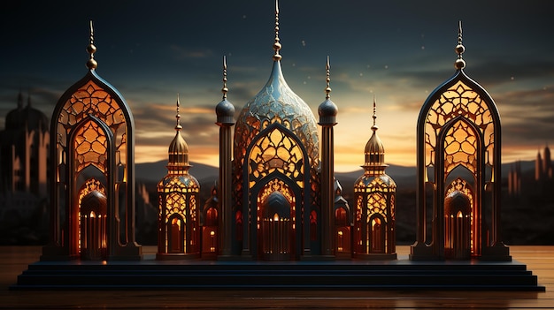 Islamska dekoracja wyświetlacza w tle z islamską ozdobą 3D ilustracji wektorowych