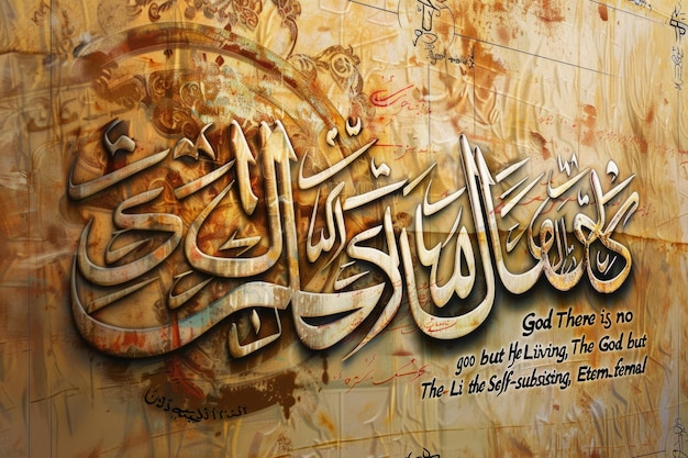 Zdjęcie islamska kaligrafia imię boga proroka mahometa werset z koranu