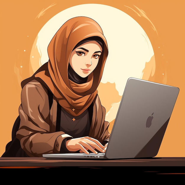 islamska kobieta pracująca ze swoim gadżetem