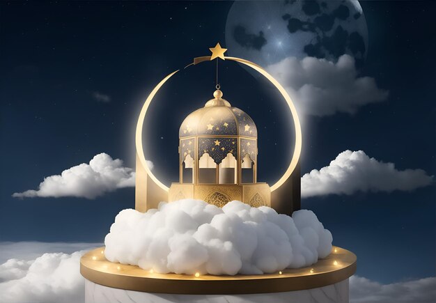 Islamska latarnia 3D odpowiednia na Eid alAdha Eid alFitr lub Ramadan karem uczucia generowane przez AI