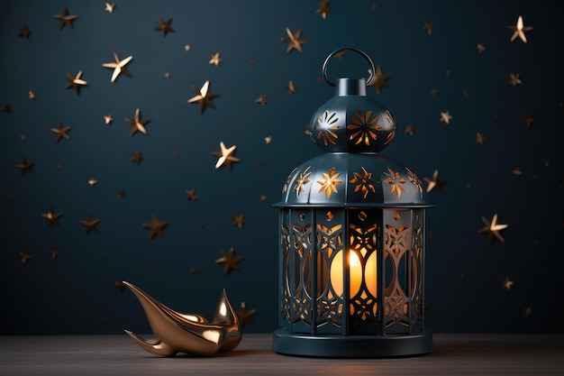 islamska latarnia latarnia i księżyc w nocy profesjonalna fotografia