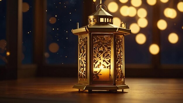 Islamska latarnia uroczystości Eid Ul Adha z złotym tłem gwiazdy