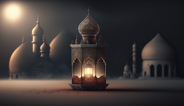 Islamska latarnia z pięknym tłem dla generatywnego Ramadan al fitr i adha eid Ai