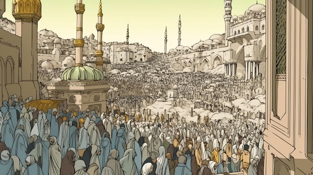 Islamska pielgrzymka Hajj Fantasy koncepcja Ilustracja malarstwo
