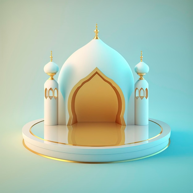 Islamska scena ramadan ze złotą realistyczną sceną meczetu 3d i podium do prezentacji produktu