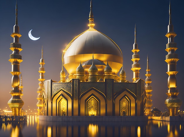 Islamska tapeta ramadan kareem tło z pięknym złotym meczetem