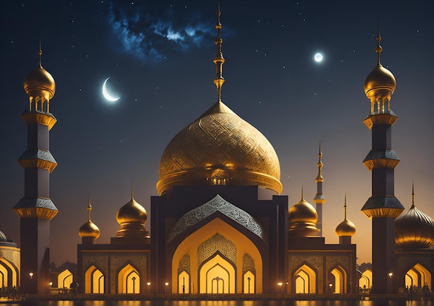 Islamska tapeta ramadan kareem tło z pięknym złotym meczetem