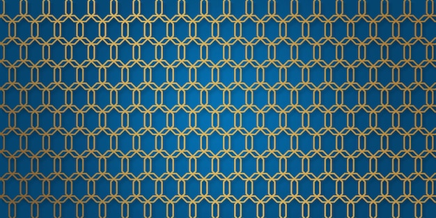 Zdjęcie islamski bezszwowy wzór element tła niebieskie złoto arabski wzór tła projekt baneru