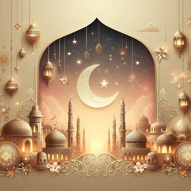 islamski eid al adha mubarak dekoracyjne tło AI generowane