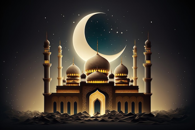 Islamski meczet w nocy, czas Ramadanu