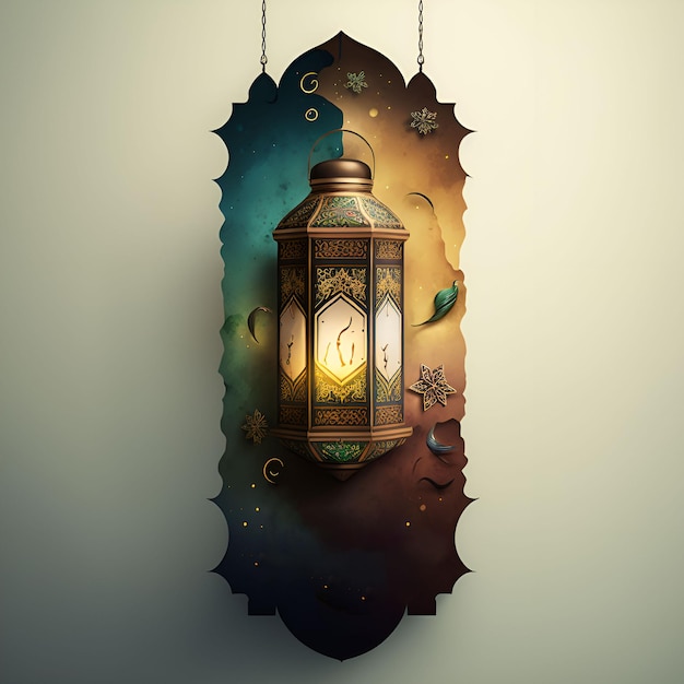 Islamski ramadan mubarak celebracja latarnia jasne proste tło
