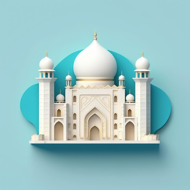Islamski Ramadan pozdrowienie tło z uroczymi ornamentami 3D meczetu i islamskiego półksiężyca