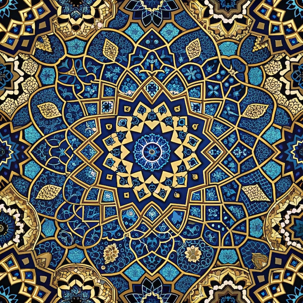 Islamski wzór czarno-niebiesko-złote tło