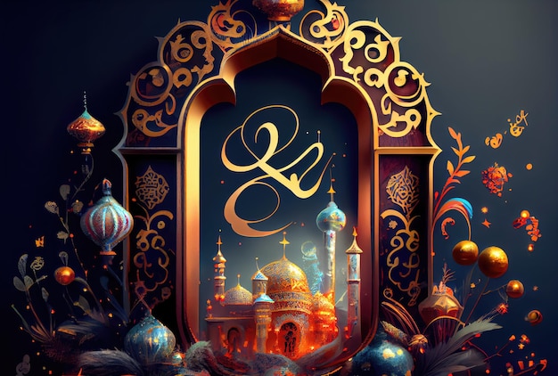 Islamski wzór dekoracji wnętrz tła Sztuka i koncepcja dekoracyjna Cyfrowa ilustracja fantasy Generative AI