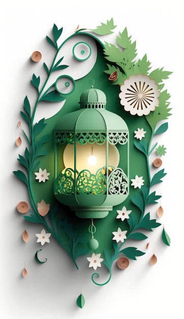Islamskie kartki z życzeniami Eid Mubarak na święta muzułmańskie EidUlAdha obchody festiwalu arabski Ramadan latarnia dekoracyjna lampa generowanie Ai