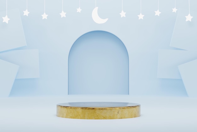 islamskie niebieskie tło ze złotym podium renderowania ilustracji 3d dla produktu do projektowania ulotek itp.