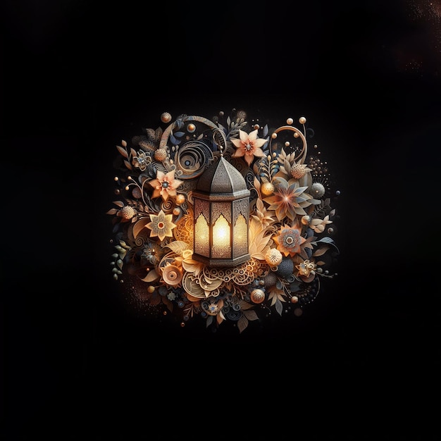 Islamskie religijne kreatywne latarnie świecące z kwiatową teksturą wzornictwo tła tapety tło