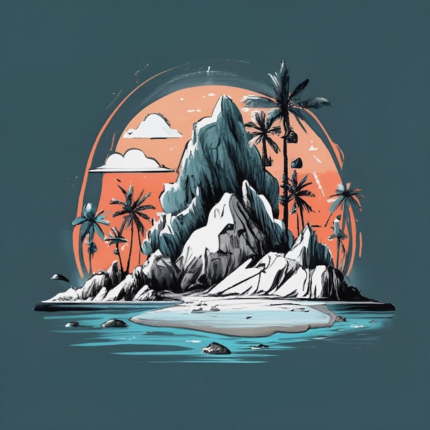 Island Abstract Background Vector T-Shirt Design Digital Art Wallpaper