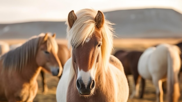 Islandzki koń może być rasą konia stworzoną w Islandii Zbliżenie Islandzkie rumaki Zasoby kreatywne AI Wygenerowano