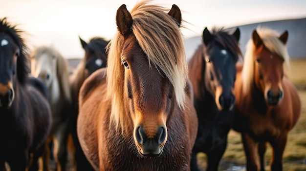 Islandzki koń może być rasą konia stworzoną w Islandii Zbliżenie Islandzkie rumaki Zasoby kreatywne AI Wygenerowano