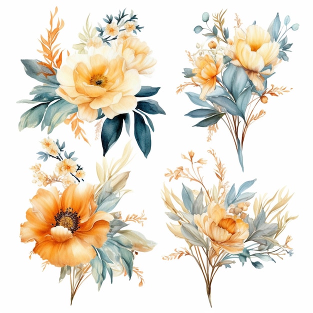 Istnieją cztery różne kwiaty, które są malowane akwarelą generatywną ai