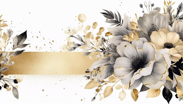 Zdjęcie istnieje kompozycja kwiatowa ze złotymi i białymi kwiatami generatywnymi ai