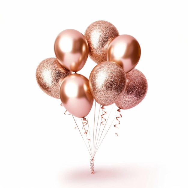 Istnieje wiele balonów, które są w powietrzu ze złotymi i różowymi balonami generatywnymi ai