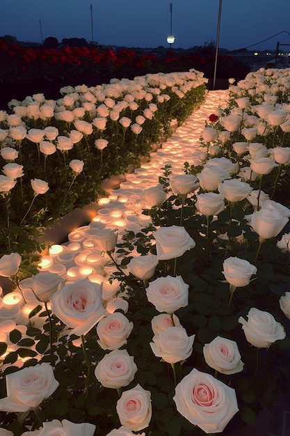 istnieje wiele białych róż, które świecą w ciemności generatywnej AI