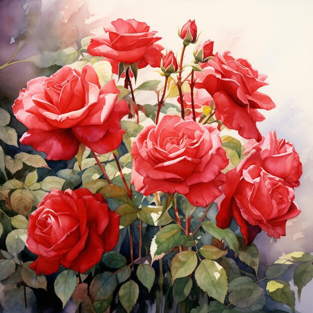 Zdjęcie istnieje wiele czerwonych róż, które są w wazonie generatywnej ai